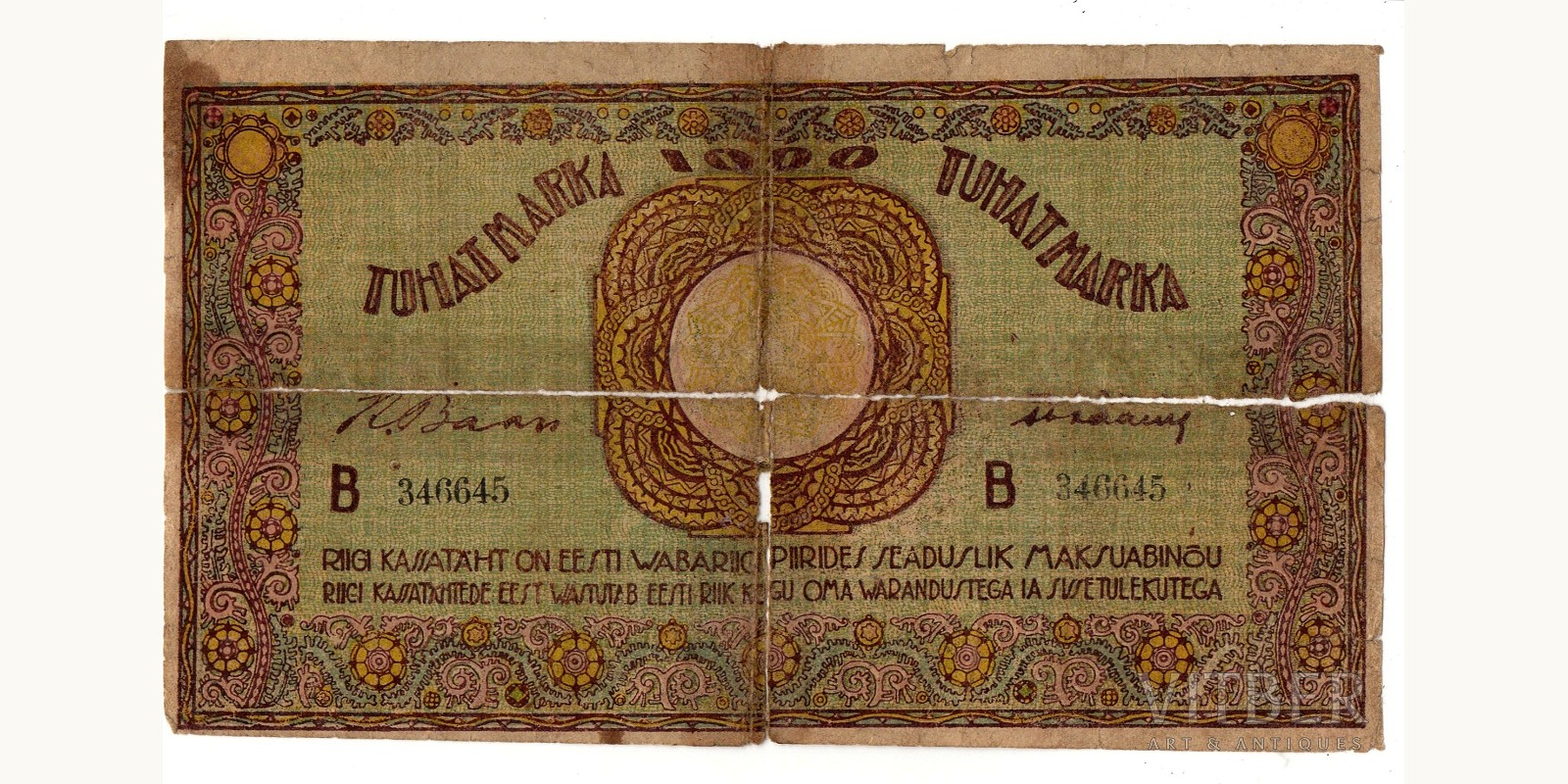 1000 Mark Estonia 1921 — Back side